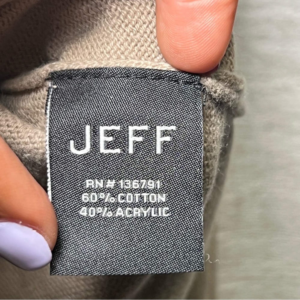 Jeff Beige Mock Neck Knit Sweater Men's Soft Minimalist Cotton Acrylic Pullover - Picture 9 of 15